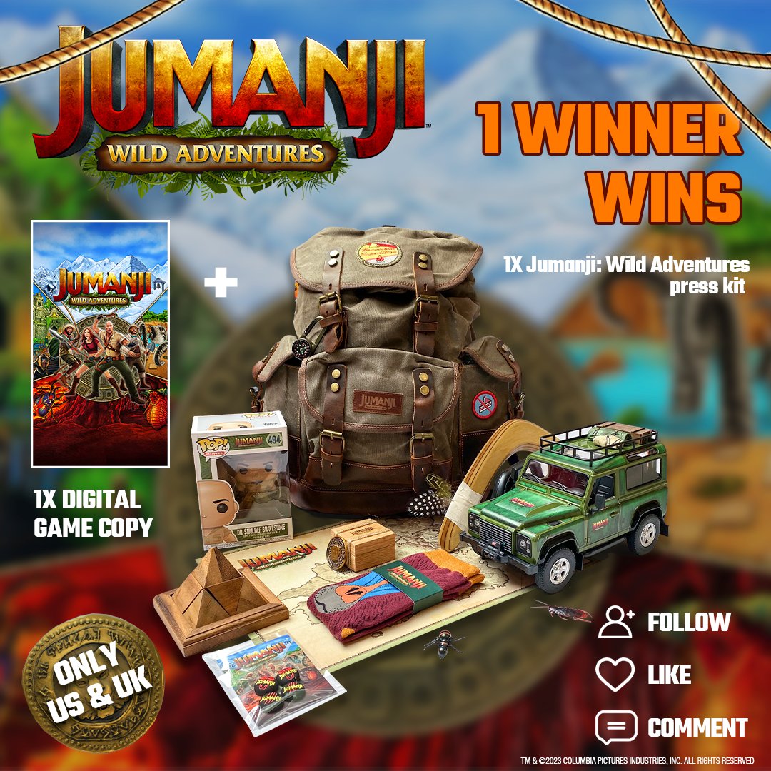 📣 Get ready to explore the lost world of Jumanji: Wild Adventures!
If you don't have your copy yet, participate in this giveaway 🎁and win the game and this amazing press kit!
To enter:
👥Follow us
❤️Like this post
💬Comment on the post using the hashtag #jumanjiwildadventures
