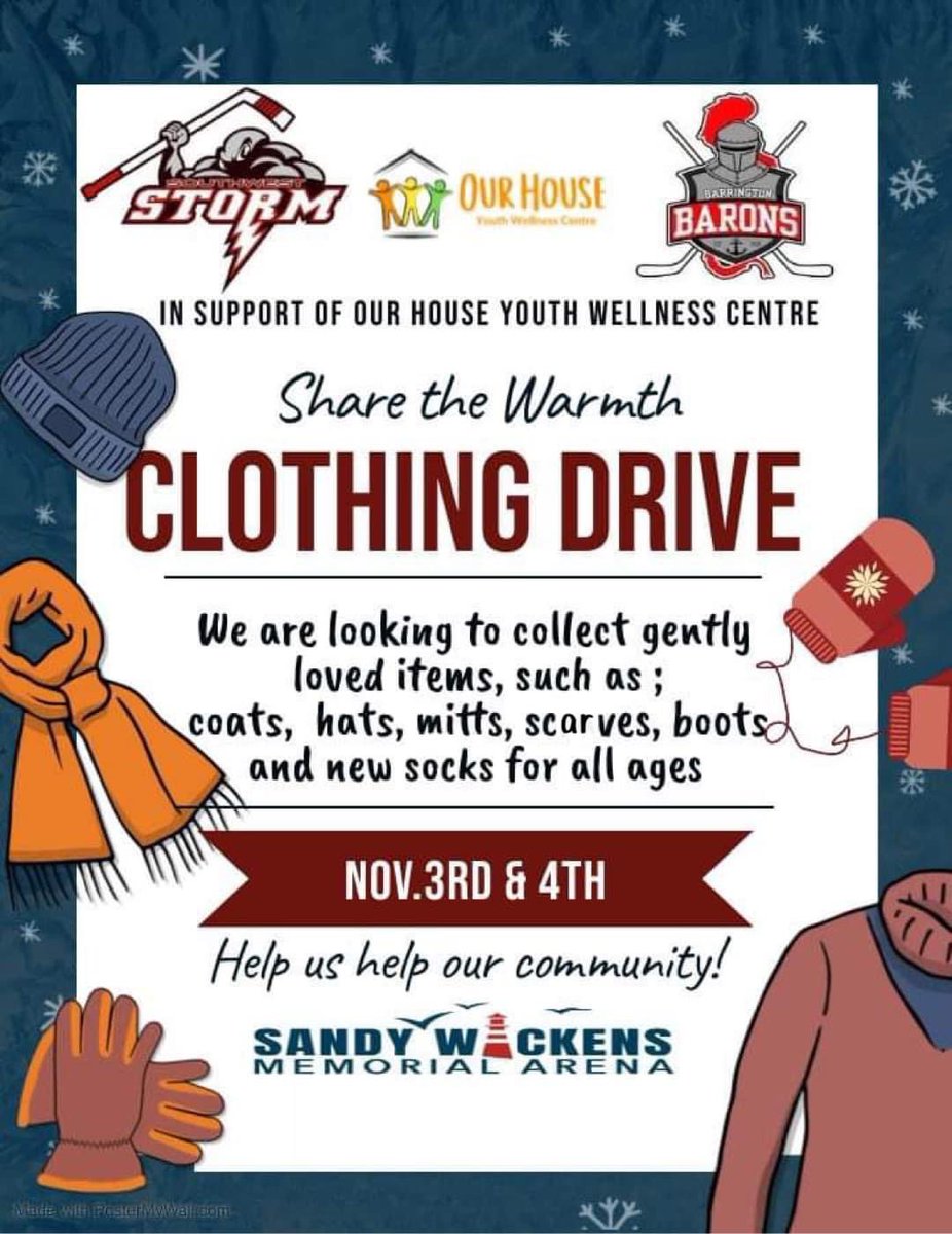 Senior Boys Hockey Game Tonight. The <a href="/BaronsBmhs/">BMHS Barons Hockey</a> will play against <a href="/PEBSharks/">PEB Sharks Hockey</a> at 7pm Sandy Wickens Memorial Arena. Free Admission with gently loved or new donations to our house youth wellness centre share the warmth clothing drive. <a href="/VHSHLHockey/">Valley League</a>