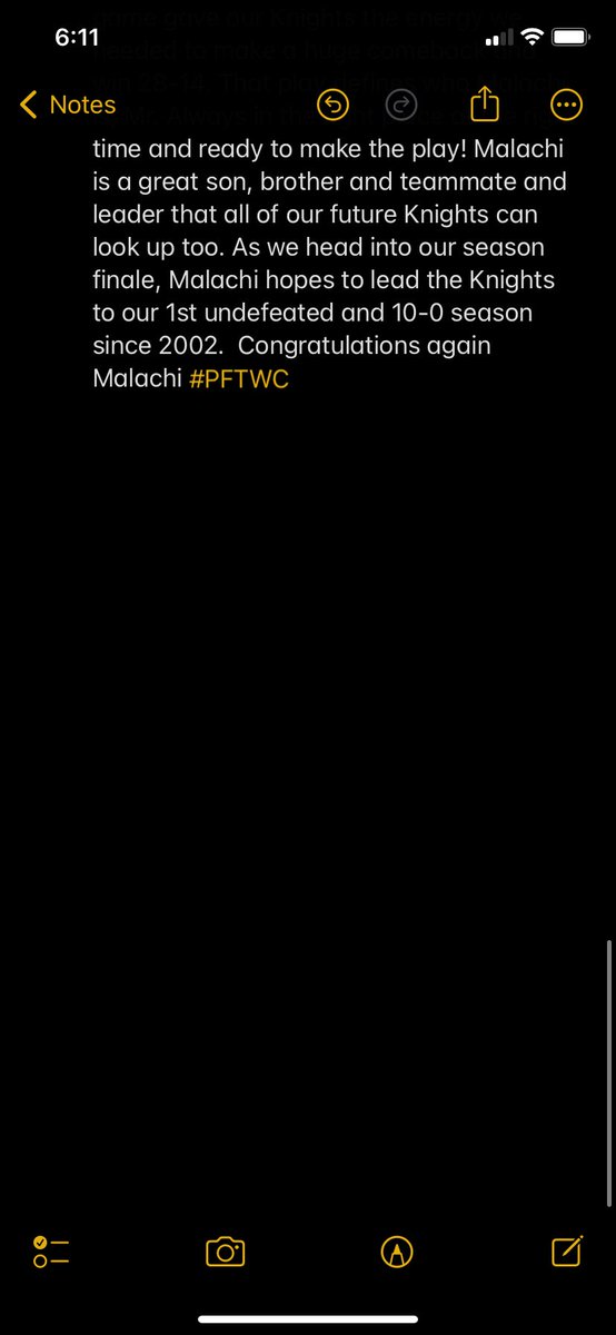 TopKnight44's tweet photo. It’s game Knight Nation, let’s go!!!! Please join me in congratulating @mbrown16__ as the Malcolm Piggott POW. @TD_Coach_Camp @TD_DLine @TresHumphrey @gabe_mccollin11 @ThomasDaleDSA @Lawton8Matt @_reavisisland #PFTWC #12. https://t.co/Z454mBoKGh