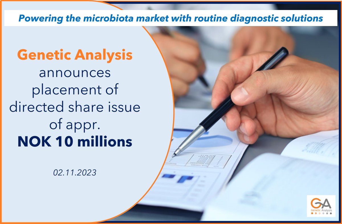 [#finance] 🏛️@GeneticAnalysisAS announces the placement of directed share issue of appr. NOK 10 million.
genetic-analysis.com/genetic-analys…