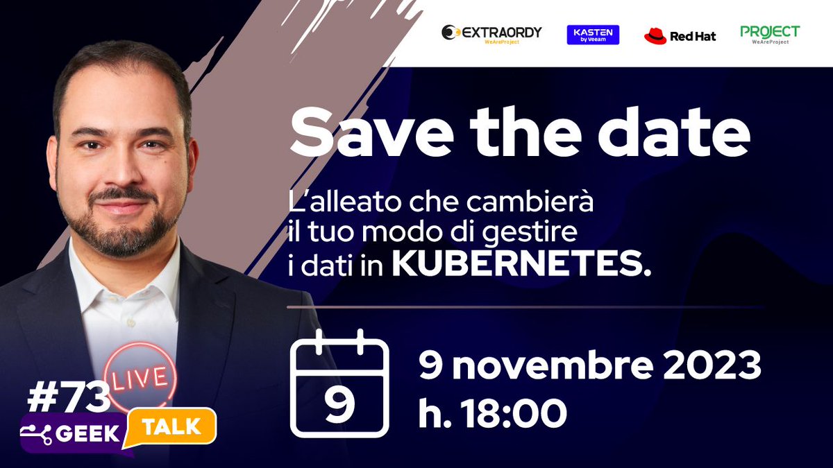 EXTRAORDY - La formazione ufficiale Red Hat (@extraordy) on Twitter photo Kasten K10 sblocca il vero potenziale della portabilità in Kubernetes!
Non perdere il #GeekTalk con <a href="/DaniloChiavari/">Danilo Chiavari</a> , Presales Manager Italy <a href="/Veeam/">Veeam® Software</a> Software.
#CondividiamoConoscenza #kubernetes #kastenk10 #portability Kasten K10 sblocca il vero potenziale della portabilità in Kubernetes!
Non perdere il #GeekTalk con <a href="/DaniloChiavari/">Danilo Chiavari</a> , Presales Manager Italy <a href="/Veeam/">Veeam® Software</a> Software.
#CondividiamoConoscenza #kubernetes #kastenk10 #portability