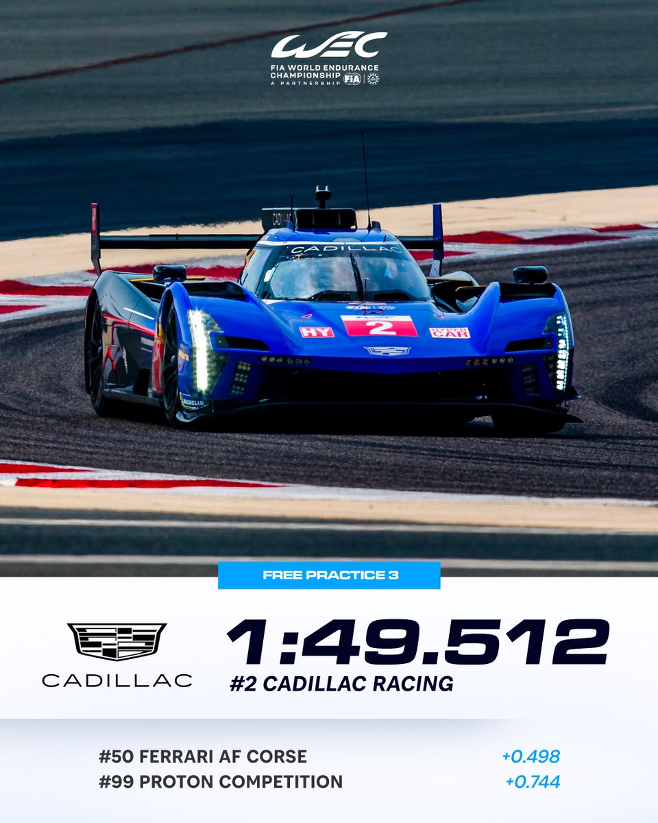 Free Practice 3 ✔️ Cadillac leads the way ahead of Ferrari in final practice session ⏱️ 🔗 Read the full report on FIAWEC.com #WEC #8HBahrain