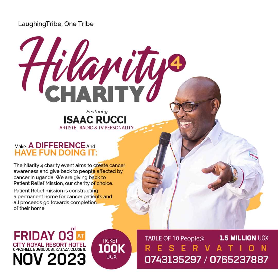 Mudhaasi's tweet image. Today, Friday, 3rd Nov, 5:30 PM, I and the legendary @isaacrucci join @BillFlicks @LaughingTribe and several other acts at City Royal Resort Hotel opp Shell Bugolobi
for this great cause.
 Tickets are still available.
#Hilarity4Charity #3rdNovember #CityRoyalResortHotel
🔥🔥