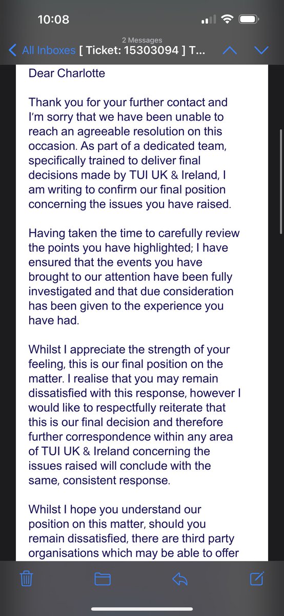 CharlotteyP's tweet photo. @TUIUK Why would anyone fly with @TUIUK when they completely ruin your holiday. Reply back to emails with scripts and have no regard for customer safety. I am still no further ahead in solving a complaint. https://t.co/8vNMUlHSyd