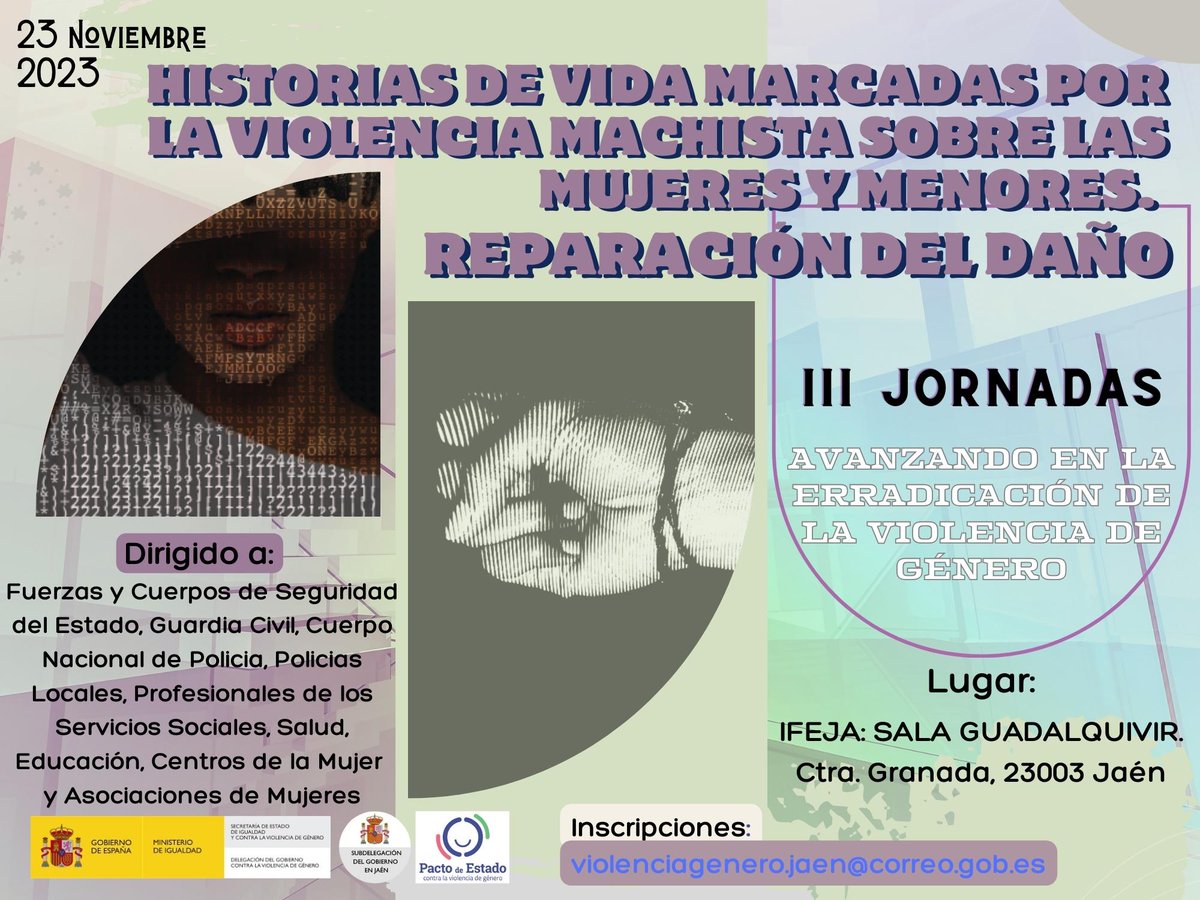 📢La Subdelegación del Gobierno de España en #Jaén pone en marcha las III Jornadas 'Avanzando en la erradicación de la violencia de género' organizada desde la Unidad de Violencia sobre la Mujer ♀️

📅Se celebrarán el 23 de noviembre en Ifeja Ferias Jaén