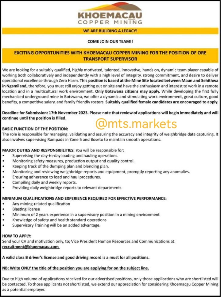 mt_sbw's tweet photo. ORE TRANSPORT SUPERVISOR - Professional CV: P60, Cover Letter: P40 #Job_Tailored #ATS_Optimized https://t.co/WqOnMyLpHk