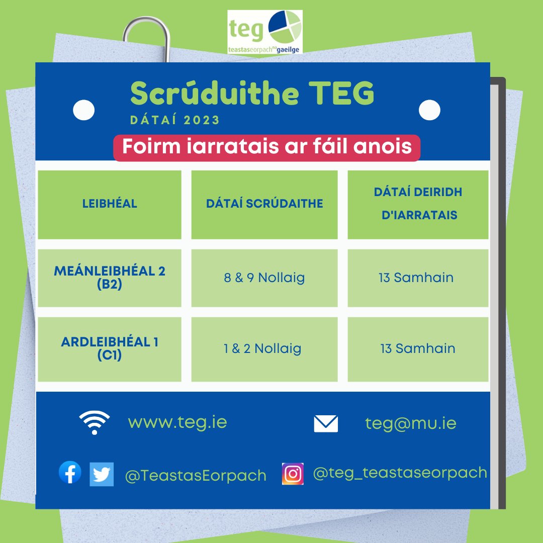 TeastasEorpach's tweet photo. Níl ach seachtain amháin fágtha le hiarratas a chur isteach ar scrúdú B2 &amp; C1

Cláraigh go luath:https://t.co/CEkrv5wZ7R https://t.co/dVqknseBlE