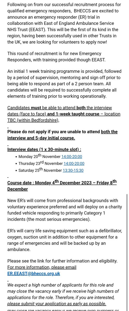 Applications for the new volunteer Emergency Responder role are now live!

Training provided for this role,  please see the job description and person spec for eligibility criteria. 

Feel free to share with colleagues who may be interested. 
eastamb.nhs.uk/join-the-team/…