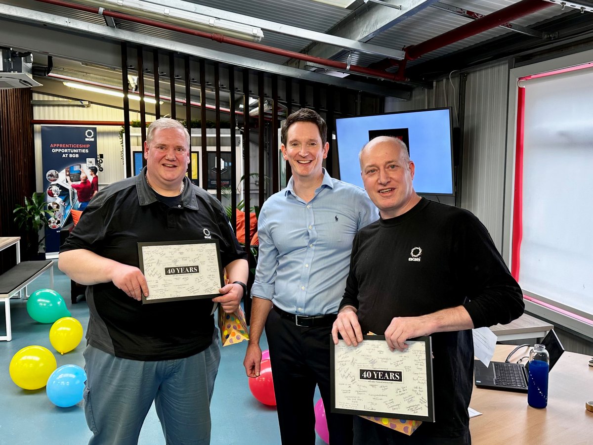 Congratulations Neal Edwards &amp; Dave (Jolly) Johnson for reaching a magnificent 40yrs service with BGB. Both #engineers started in 1983 as young #apprentices and have never looked back since!

Read more: bgbinnovation.com/knowledge/news…

#longserviceaward #bestengineersintheworld