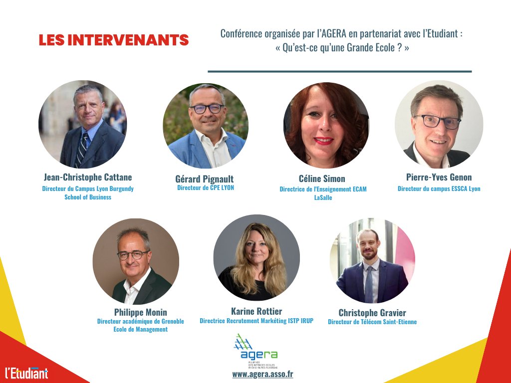 Conférence éditoriale : « Qu’est-ce qu’une Grande Ecole ? » 
👨‍💼 Nos intervenants : <a href="/BurgundySB/">BSB - Burgundy School of Business</a> , <a href="/CPELyon/">CPE Lyon</a>, <a href="/ECAMLaSalle/">ECAM LaSalle</a>, <a href="/ESSCA_Ecole/">ESSCA</a>, <a href="/Grenoble_EM/">Grenoble EM</a>, <a href="/OfficielIstp/">ISTP OFFICIEL</a> et <a href="/TelecomStE/">Télécom Saint-Étienne</a> .
📅 Samedi 18 novembre 2023 de 10h à 11h 
📍 Cité | Centre de Congrès | Auditorium Lumière