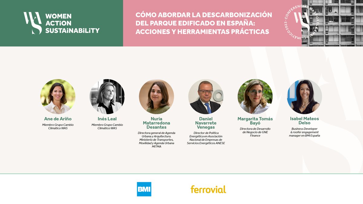 7 noviembre organizamos desde Grupo #CambioClimático <a href="/wasaction/">WAS (Women Action Sustainibility)</a> un webinar donde hablaremos de #Descarbonización y #RehabilitaciónEdificios Modero Mesa con  <a href="/matarredona_nur/">nuria matarredona desantes</a> <a href="/mitmagob/">Pol</a> <a href="/DanielN_ANESE/">Daniel Navarrete</a>   <a href="/BMI_Espana/">BMI España</a> <a href="/GNEFinance/">GNE Finance</a> <a href="/Anedearino/">Ane de Ariño</a> Inscripción 👉 eventbrite.es/e/entradas-com…