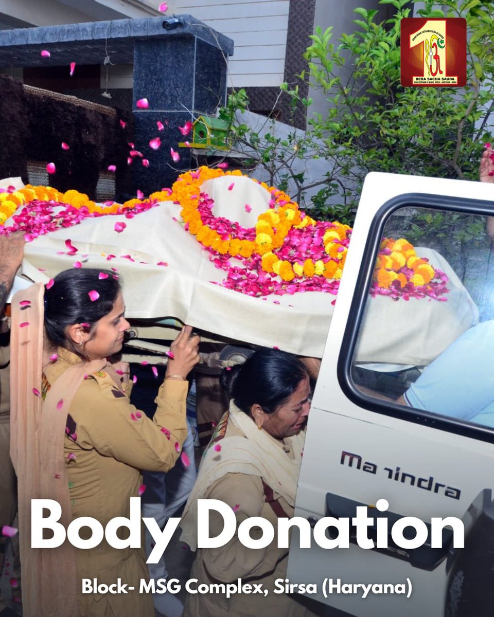 DSSNewsUpdates's tweet photo. Following the teachings of Saint Dr. @Gurmeetramrahim Singh Ji Insan, a dedicated Dera Sacha Sauda volunteer from MSG Complex (Sirsa) has made a posthumous body donation for medical research. Their act exemplifies the spirit of selfless service and compassion. Salute to their noble gesture, as it continues to impact humanity positively.  #BodyDonation #MedicalResearch #DeraSachaSauda
