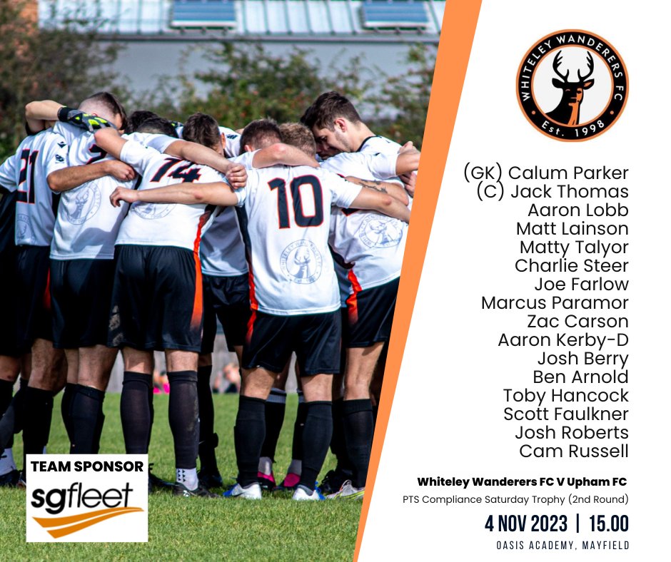 WhiteleyWFC's tweet photo. Match Day Squad⚽️

@WhiteleyWFC V @uphamfc 

🏆PTS Compliance Saturday Trophy (2nd round)
📍Oasis Academy, Mayfield 3G Pitches 
🗓️Saturday, 4th November at 3pm https://t.co/CcsP8dbD6l
