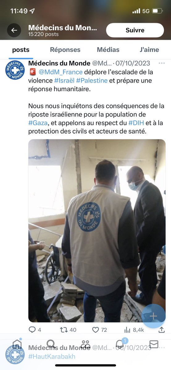 mahorchiche's tweet photo. @valtrier Madame ce n’est pas un massacre de civils mais une riposte 
Quant à Médecins Du Monde ils parlent du massacre du 7/10 comme d’une ´escalade de la violencé’ 
Vous voulez être utile Demandez des preuves de vie des Otages et à MDM d’aller les visiter
#ONGGATE #ShameONG https://t.co/gsaJ3ieSFI