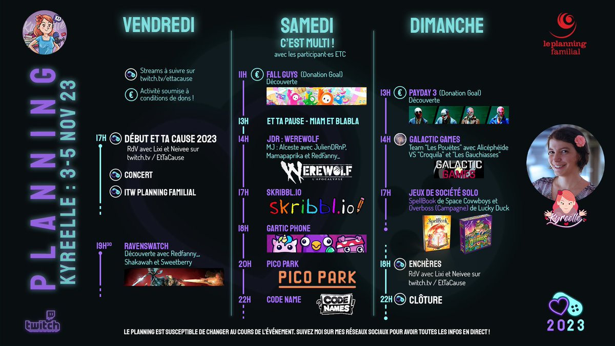 Kyreelle's tweet photo. Coucou ! Tu veux voir ma PROG ?
Mon WE pour @leplanning avec @EtTaCause 💜💙 https://t.co/kNI0QreKHb