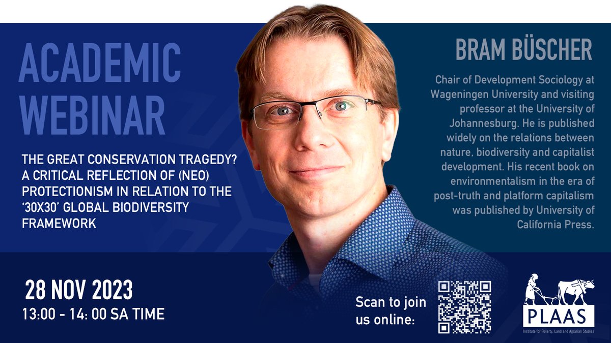 [𝗪𝗘𝗕𝗜𝗡𝗔𝗥]: 'The Great Conservation Tragedy?' Professor Bram Büscher will discuss the intricate relationships between nature, biodiversity, and capitalist development. 📅 28 November 2023 ⏰13:00 to 14:00 SAST Register here: loom.ly/Tp0L9qo
