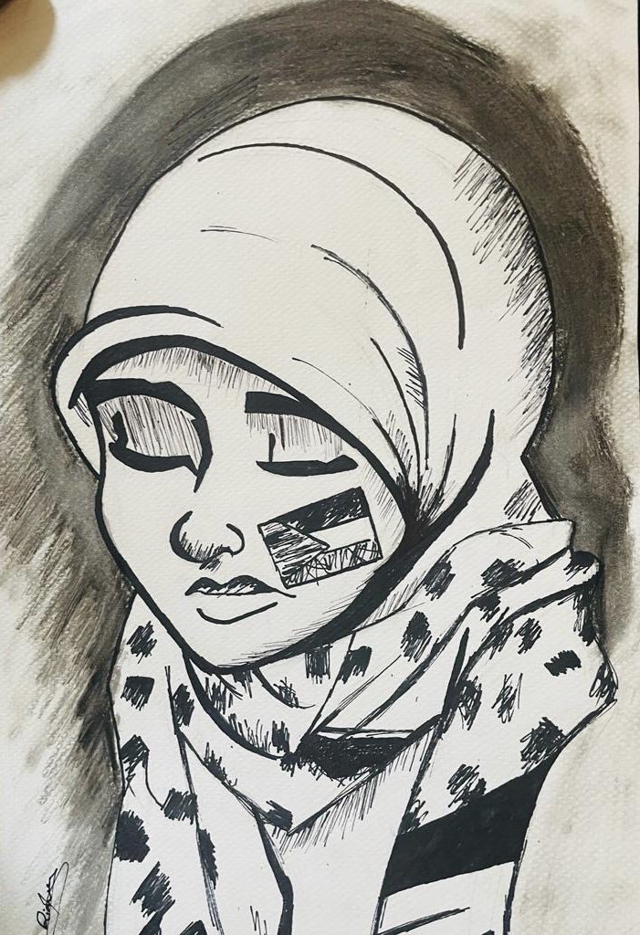 ifrc's tweet photo. Amidst the devastation, a remarkable child has displayed exceptional artistic talent, creating beautiful artworks, including a drawing of Al-Quds Hospital. 

This child and her family now reside at the Hospital, following their displacement from northern #Gaza.
@PalestineRCS https://t.co/Cxs7GT8q5l