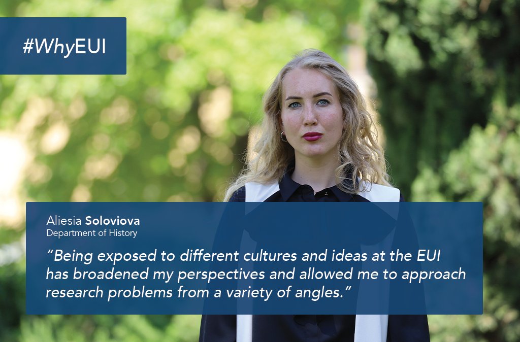 EUI_EU's tweet photo. #WhyEUI

"I find the multicultural environment at the EUI to be very beneficial for my work." 

👉 @EUI_History PhD researcher Aliesia Soloviova shares what aspects of the EUI have the most positive impact on her work.

📆 Apply by 31 January
➡️ https://t.co/W11jlNyRVR https://t.co/i5zO2IDK4y