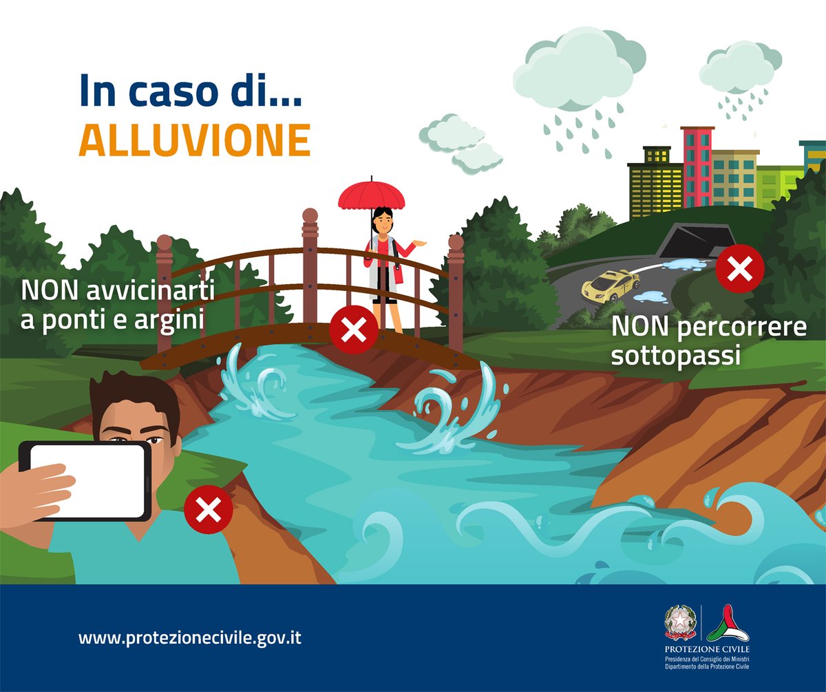 DPCgov's tweet photo. ⚠️Facciamo ATTENZIONE!⚠️
Nelle zone colpite dall'#alluvione è FONDAMENTALE stare lontano dai corsi d'acqua e zone allagate 👇 https://t.co/SBo9fD87bZ