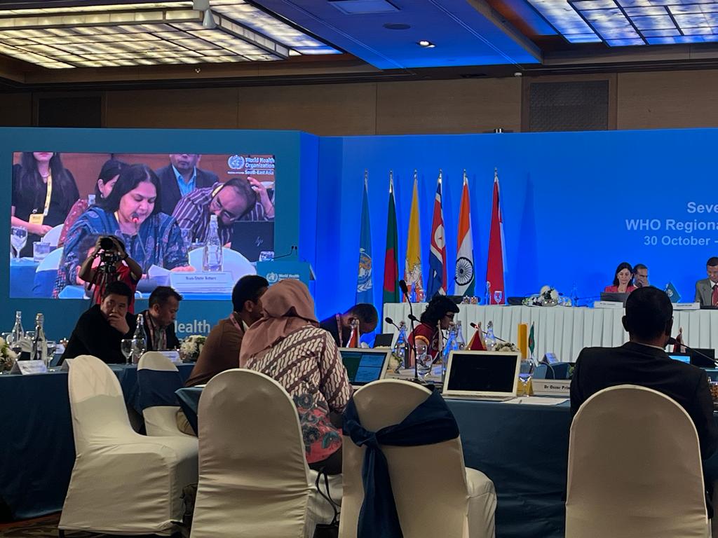 HIA_NCD's tweet photo. On behalf of @Movendi_Int at @WHOSEARO #RC76, Ms Shrivastav delivered the NSA statement on the South-East Asia Regional Action Plan to implement the Global Strategy to reduce the harmful use of #alcohol 2014–2025 [SEA/RC67/R4] (Item 9.1).  #UHC #HealthForAll #BeatNCDs #BeatNTDs https://t.co/dykjz5hunl