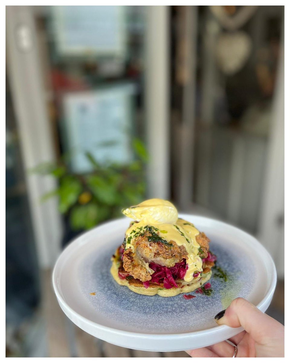 Crispy Fried Buttermilk Chicken, Scallion &amp; jalapeño pancake, farm kraut, poached egg &amp; hollandaise -  brunch special by Shannon