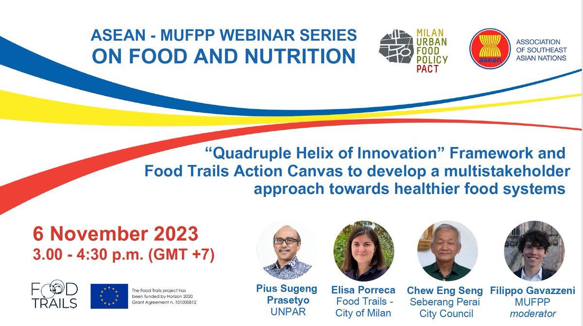 ASEAN's tweet photo. 🚨ASEAN- @MUFPP Webinar: Quadruple Helix of Innovation
 
When? Monday, 6 Nov from 3.00 pm (JKT/BKK Time)
Where? https://t.co/qoFlgjNWE4
RSVP to save your seat!
 
Join to learn the importance of developing a comprehensive and inclusive food system governance!

@food_trails https://t.co/hmHLYJc9iK