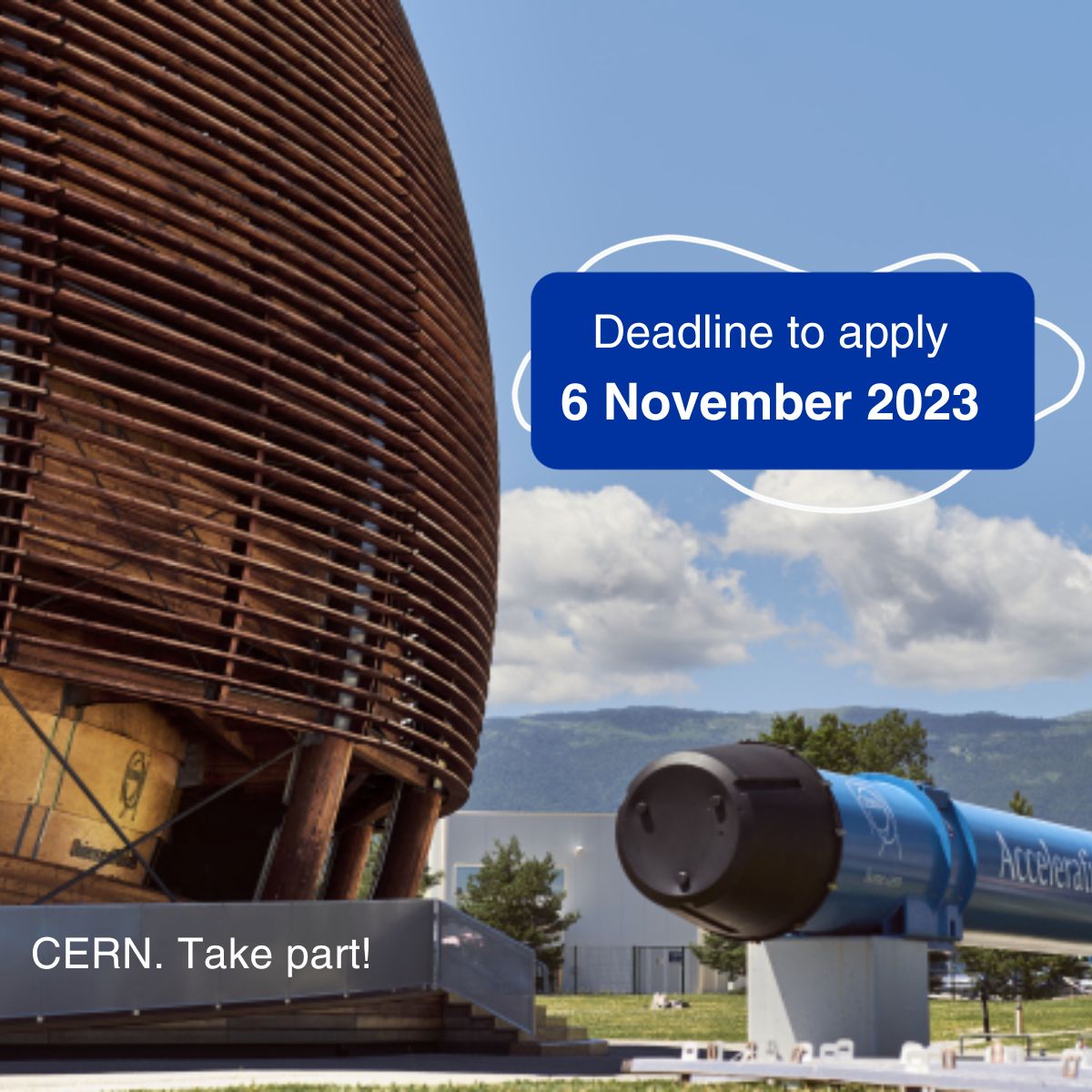 Last call for university students to apply for a placement year / internship at CERN. ⏱️ Don’t miss the chance! Learn more and apply: cern.ch/apply-today Deadline to submit your application: 06.11.2023 CERN. Take Part! #CERN