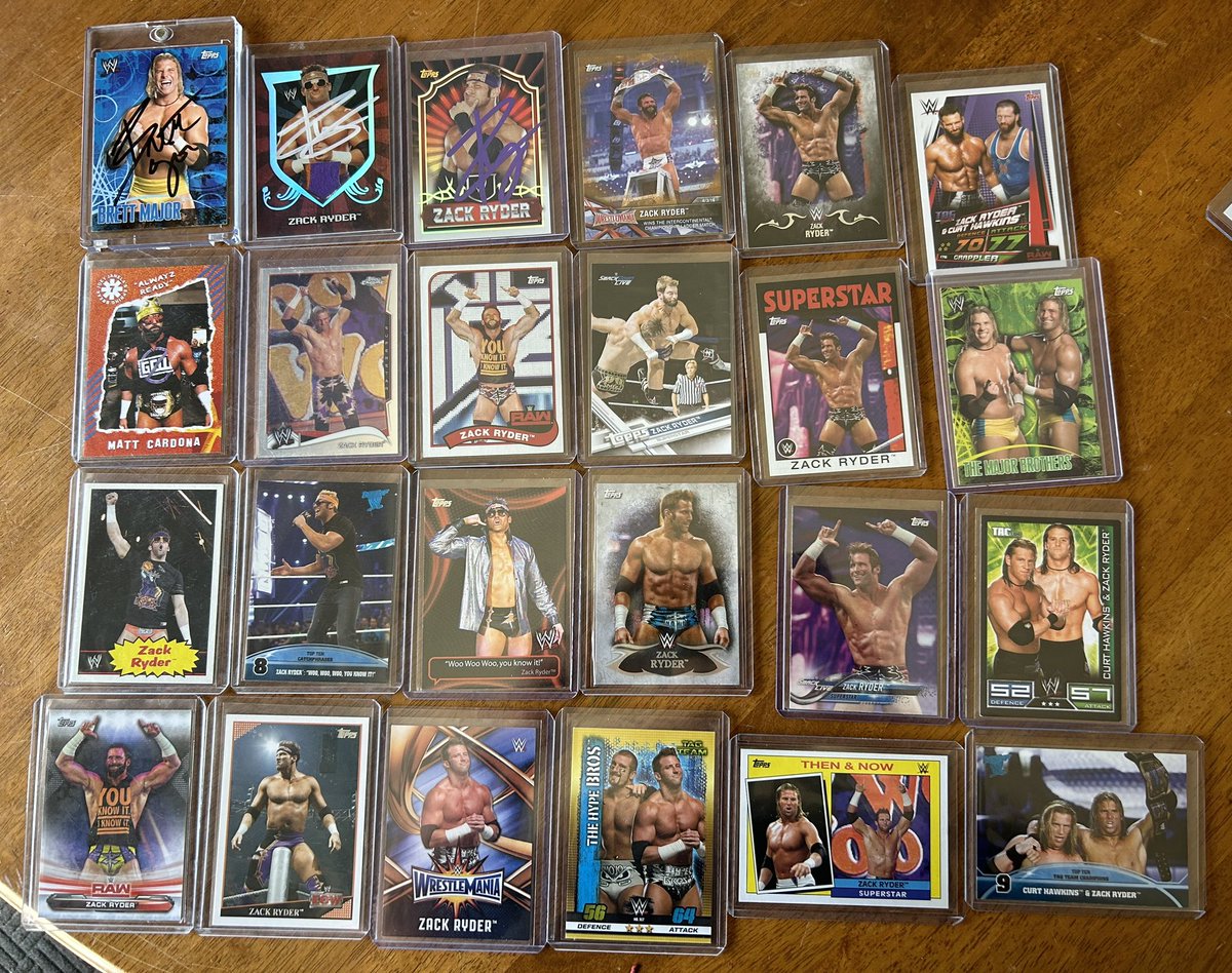 badmoviesunday1's tweet photo. Iβm officially the Michael Jordan of Brett Major/Zack Ryder/Matt Cardona/Brian Major/Curt Hawkins trading cardsβ¦.in my neighbourhood at least. @TheMattCardona @MajorWFPod @Myers_Wrestling #majorplayers #majorbrothers #internetchampion #tradingcards #Mr1000 https://t.co/rRk9UbYszv