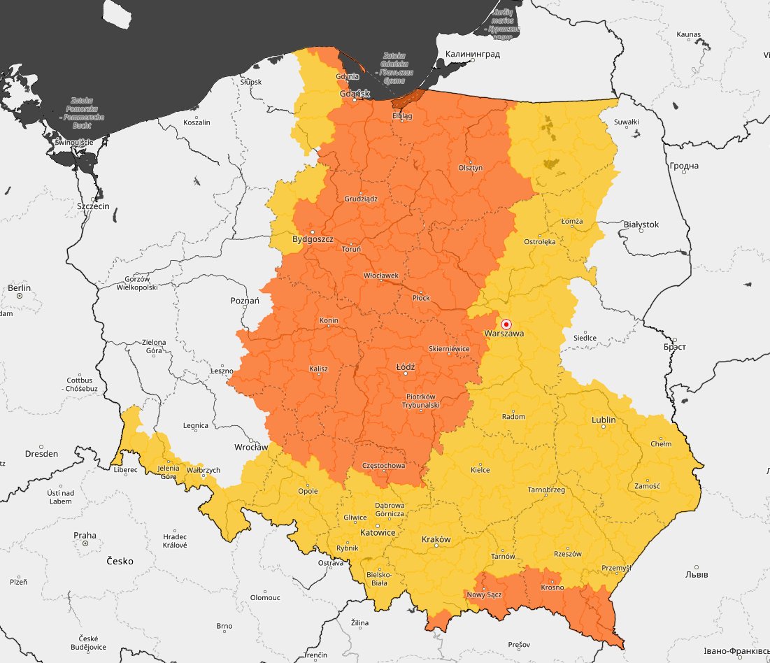 ⚠️UWAGA⚠️

‼️ NOWE OSTRZEŻENIE METEOROLOGICZNE #IMGW ➡️SILNY WIATR 1° i 2°

Prognozuje się przejściowo wystąpienie silnego wiatru o średniej prędkości do 50 km/h, w porywach od 70 km/h do 90 km/h, lokalnie do 100 km/h, z kierunków południowych i zachodnich
meteo.imgw.pl
