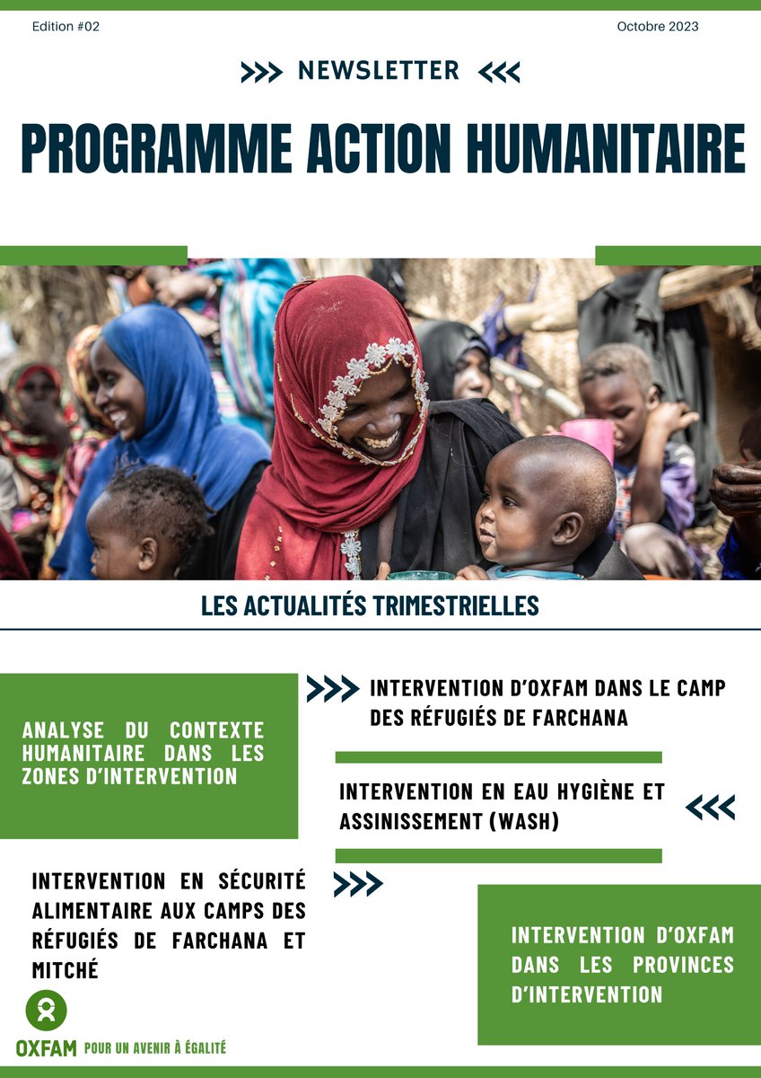 Veuillez trouver le lien de téléchargement de la 2ème Newsletter #02 trimestriel du programme Action humanitaire d’Oxfam au Tchad

Please find the download link for the second quarterly newsletter #02 of Oxfam's Humanitarian Action program in Chad.
👇
reliefweb.int/report/chad/pr…