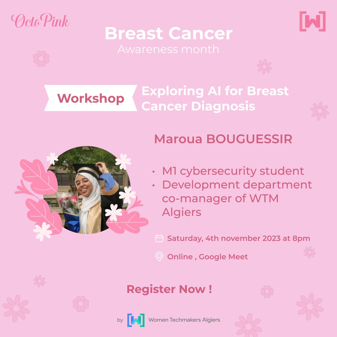 October is over, but our tech and health commitment endures! Join us for 'AI &amp; Computer Vision for Breast Cancer' workshop with Maroua Bouguessir. 
Register now to make a difference! 🌸👩‍💻🎗️ 
Link : tripetto.app/run/JARHRX333E

 #AI #Healthcare #BreastCancer #Tech