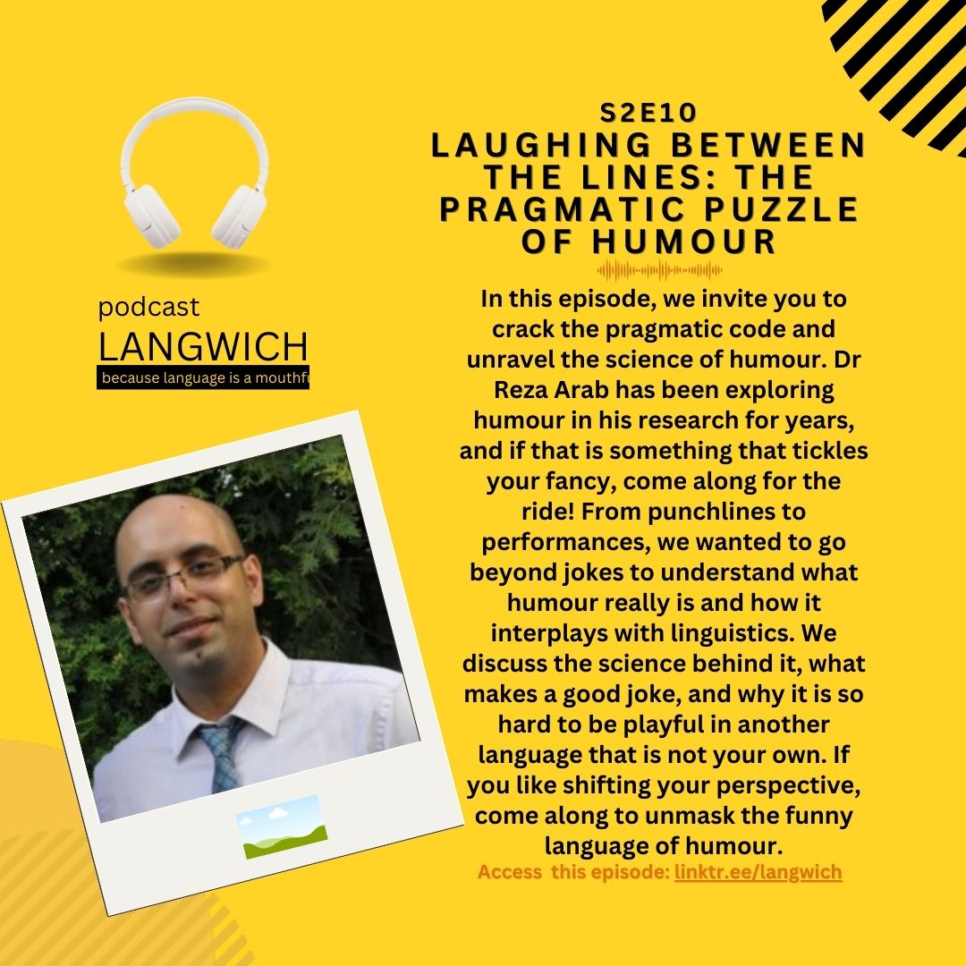rezaarab10's tweet photo. I had a chat with the great students behind the Langwich podcast about the pragmatics of humour. Listen to the episode here: https://t.co/HDKPqZeESX https://t.co/RxzGYDfNqF