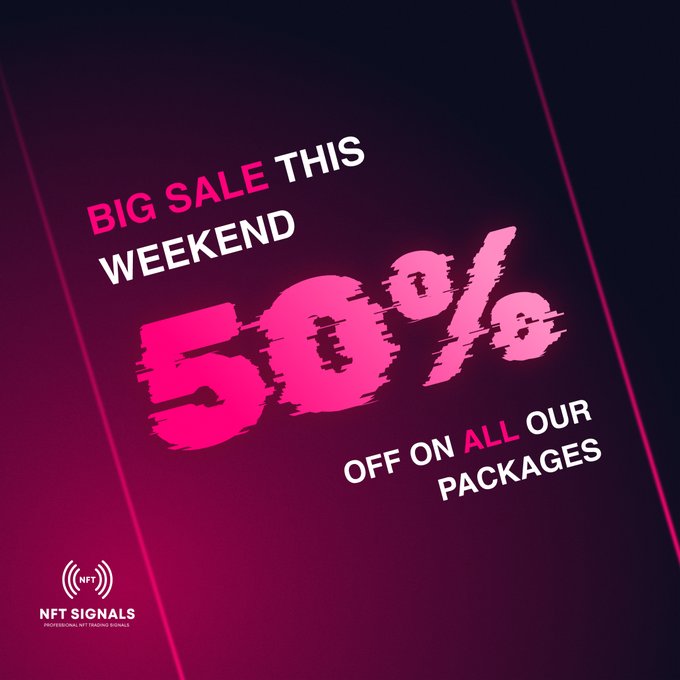 NFTCrypto_io's tweet photo. Unlock life-changing NFT profits! 💰 

Join #NFTSIGNALS now and seize our exclusive weekend sale with promo code "50ANN."

Big Weekender Sale: https://t.co/AOP75EDtrF 

Elevate your NFT journey and skyrocket your gains. 🚀 Don't miss out! ⏳ #NFT #Crypto https://t.co/r35sGq90Qg