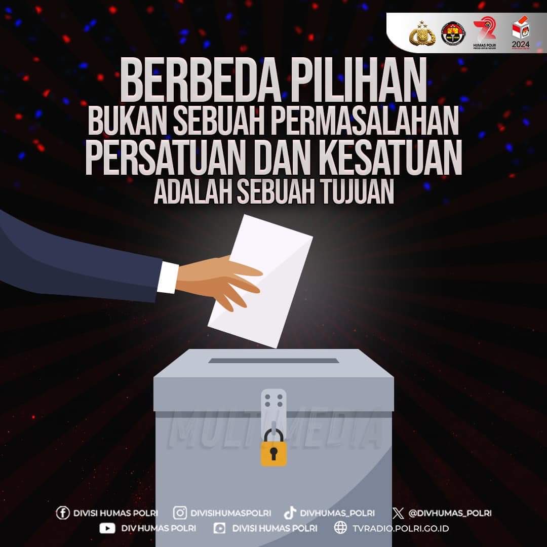 Humas_Kalikotes's tweet photo. Berbeda Pilihan Bukan Sebuah Permasalahan 
Persatuan dan Kesatuan Adalah Sebuah Tujuan

Pemilihan Umum tahun 2024 sudah di depan mata. Saatnya bersiap utk menentukan pilihan. Beda pilihan bukan suatu permasalahan, yg terpenting tetap pd satu tujuan yakni untuk kemajuan bangsa https://t.co/bHwgRbmGdf