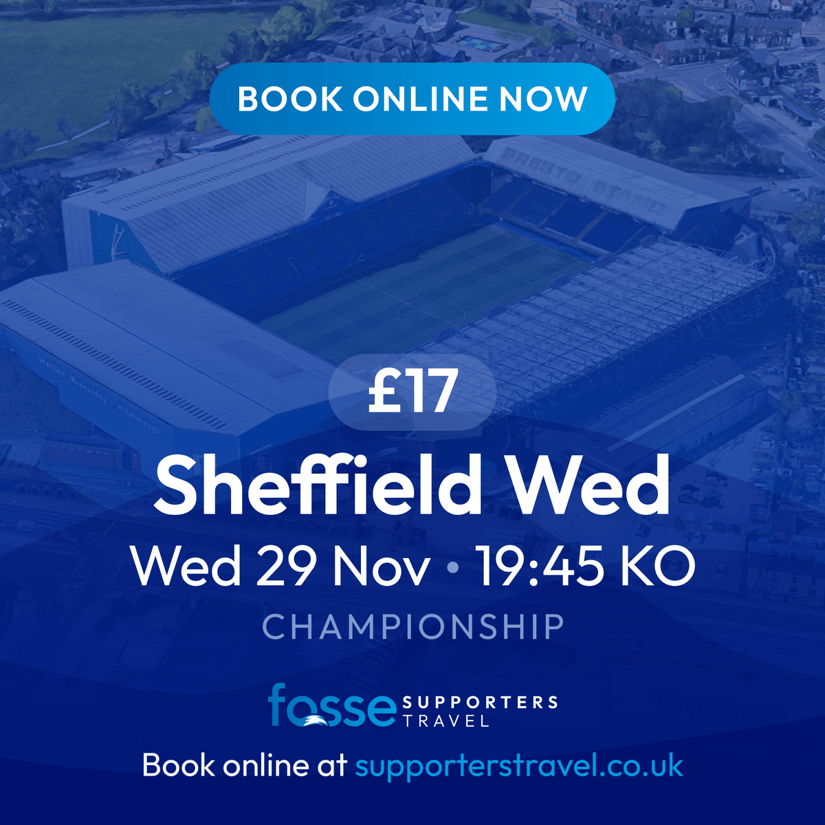 Fosse Supporters Travel (@supportertravel) on Twitter photo Join us on 29 Nov, as we travel to face Sheffield Wednesday at Hillsborough. Seats are £17, with zero booking fees.
Picking up from:
• Hobby Horse at 3:30 pm
• Counting House at 4:00 pm
• Sturgess Jaguar at 4:15 pm
For more info and to book visit supporterstravel.co.uk/fixture/sheffi… Join us on 29 Nov, as we travel to face Sheffield Wednesday at Hillsborough. Seats are £17, with zero booking fees.
Picking up from:
• Hobby Horse at 3:30 pm
• Counting House at 4:00 pm
• Sturgess Jaguar at 4:15 pm
For more info and to book visit supporterstravel.co.uk/fixture/sheffi…