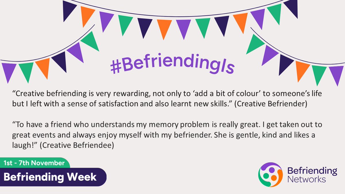 Our Creative Befrienders and Befriendees share their thoughts for #BefriendingWeek - all amazing volunteers who help #MakeADifference to people living with dementia #BefriendingIs