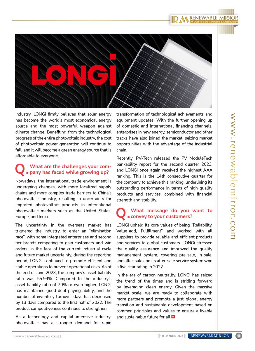renewablemirror's tweet image. Interview with Ms. Alka Chauhan, Manager Marketing India | LONGi Solar

Click here to know more: renewablemirror.com/Interview_deta…

#interview #longisolar #solarenergy #electricalmirror #contructionmirron #renewablemirror #longi #femaleleadership #renewablemirrormagazine #tresubmedia