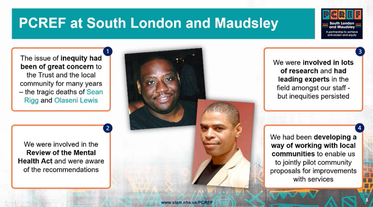 "The issue of he issue of inequity has been of great concern to the Trust and local community for years- in particular because of the deaths of Olaseni Lewis and Sean Riggs in our care..their death have ricocheted through our organisation" - @zoekimreed