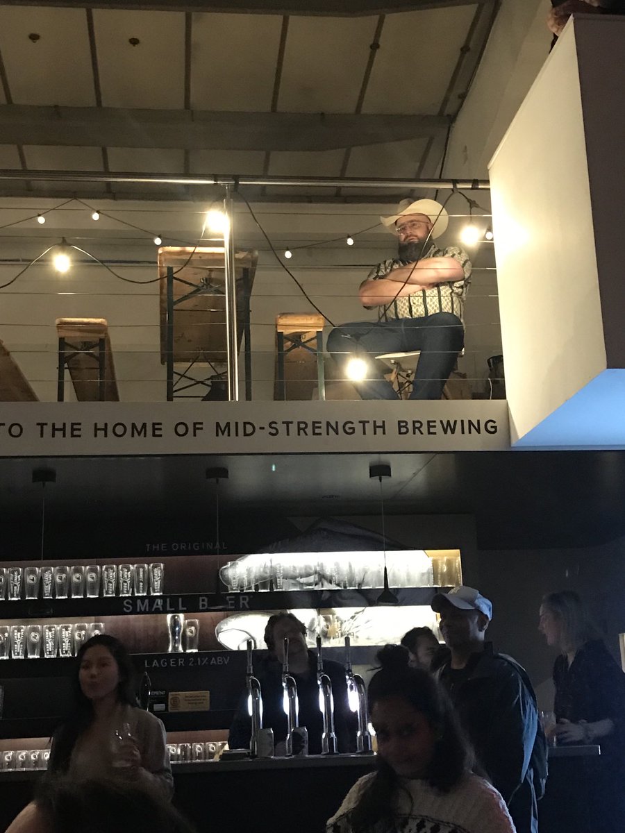 ⁦<a href="/ConnollyAgs/">Ags Connolly</a>⁩ seen in character at the bar after his brilliant set last night ⁦<a href="/origsmallbeer/">Small Beer Brew Co.</a>⁩