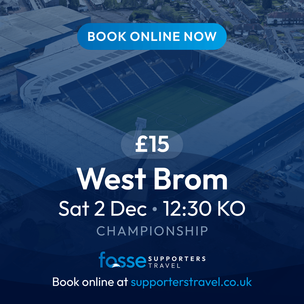 Fosse Supporters Travel (@supportertravel) on Twitter photo Join us on 2 Dec, as we travel to face West Brom at The Hawthorns. Seats are £15, with zero booking fees.
Picking up from:
• Hobby Horse at 8:30 am
• Counting House at 9:00 am
• Sturgess Jaguar at 9:15 am
For more info and to book visit supporterstravel.co.uk/fixture/westbr… Join us on 2 Dec, as we travel to face West Brom at The Hawthorns. Seats are £15, with zero booking fees.
Picking up from:
• Hobby Horse at 8:30 am
• Counting House at 9:00 am
• Sturgess Jaguar at 9:15 am
For more info and to book visit supporterstravel.co.uk/fixture/westbr…