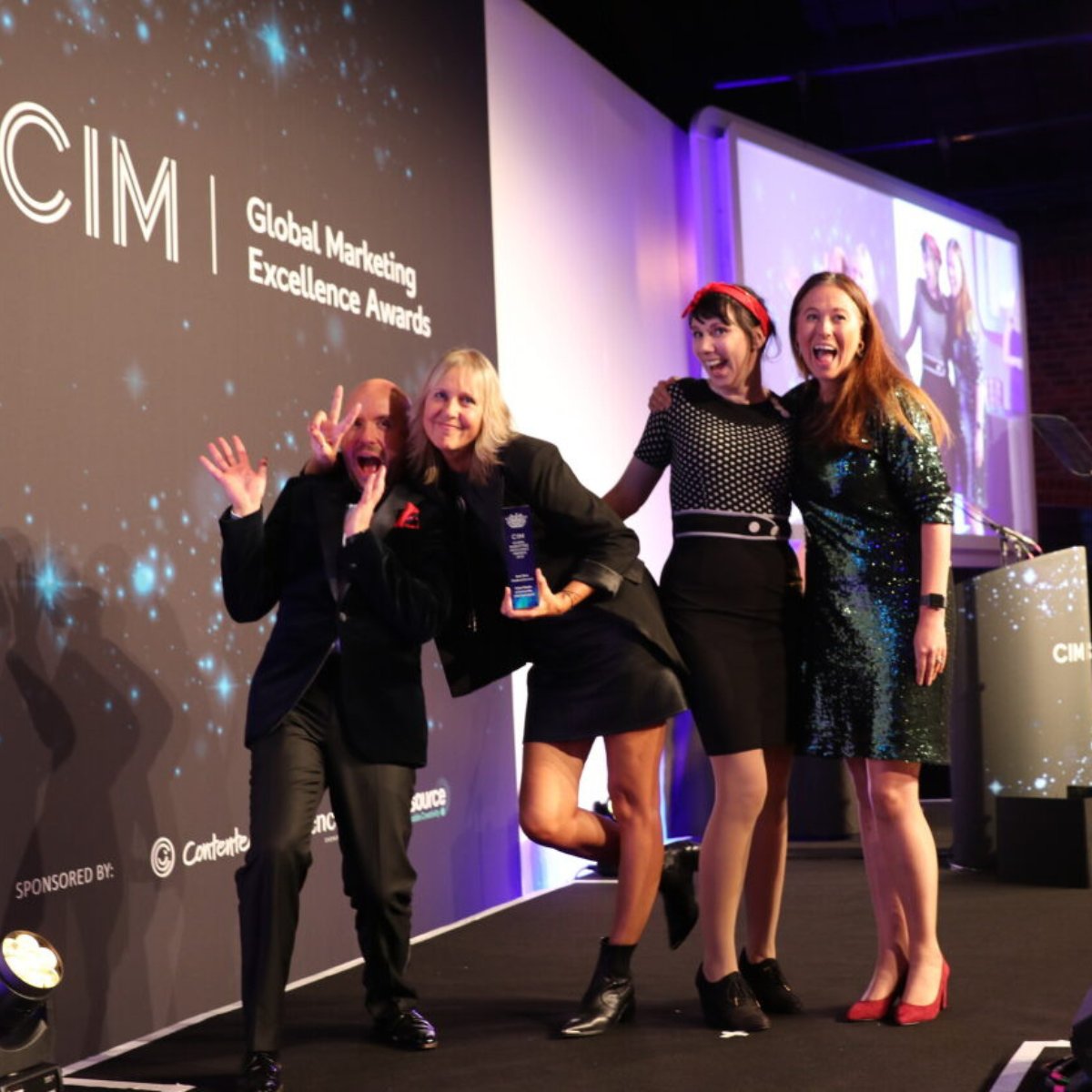 nerddigitaluk's tweet photo. We WON! So happy that Nerd Digital took home the global marketing excellence award for new product at the #CIMAwards alongside our excellent client @EvokeClassics, and the wonderful @sarahcrabtreee. It's a bit of a cliché, but Rachel and I started Nerd (initials of our family - Noel, Elliott, Rachel and Daisy) from our kitchen table and now six years later we have loads of cool clients, and amazing team members, as part of our every growing family. Thanks to everyone who's joined us for the ride.