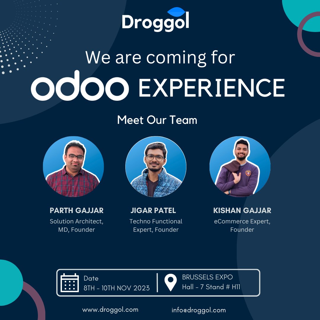 DroggolOfficial's tweet photo. Droggol is gearing up for an amazing #odoo experience event at BRUSSELS EXPO! 🚀

Join us at our booth, where we will showcase Live Demos, Consultations, and Success Stories. Our team will be there to answer all your questions, share insights, and provide exciting giveaways! 🎁 https://t.co/JEWH1xnuQ5