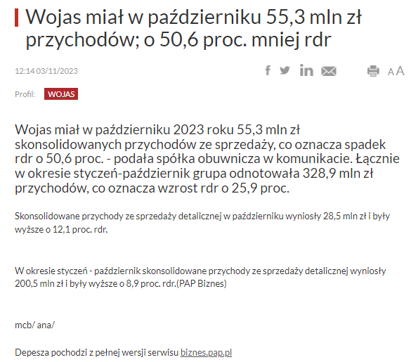 kdebski11's tweet photo. #Wojas
Ciepły wrzesień sprawił, że to był bardzo słaby miesiąc pod kątem sprzedażowym. Z kolei październik rekordowy, gdyż zadziałał efekt odłożonego popytu w czasie. 55,3 mln zł vs 36,7 mln zł r/r. A biznes PAP swoje.. https://t.co/xFMm6ZBvzf