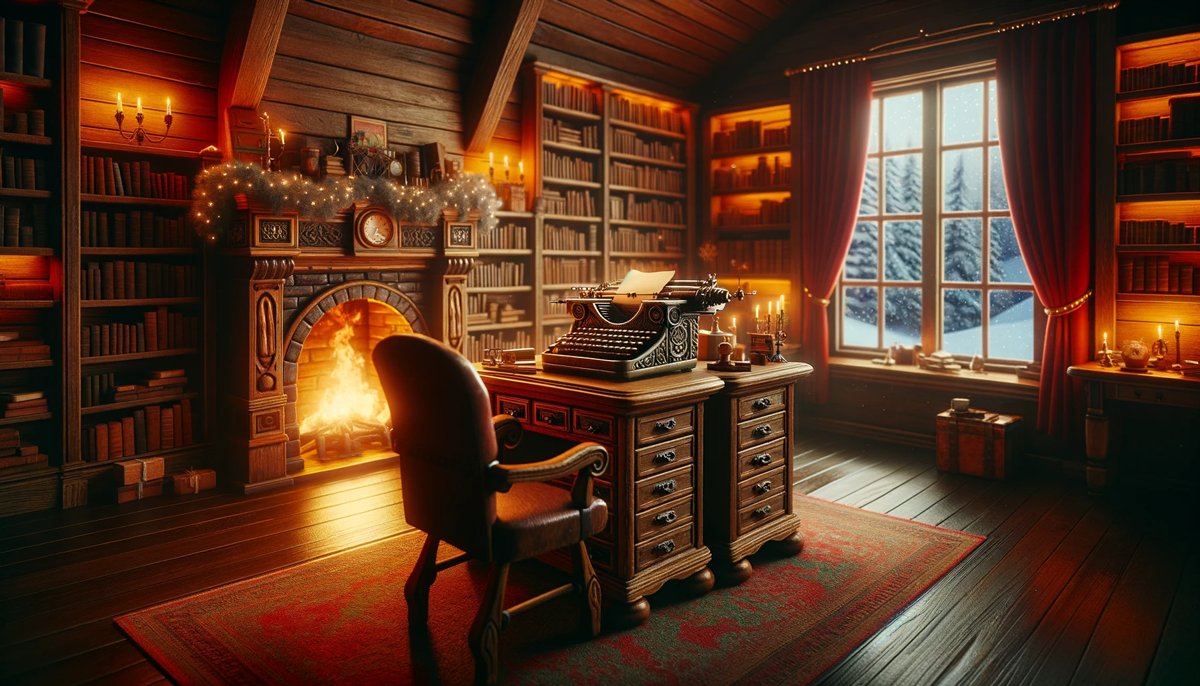 🎅Did you know that Santa Claus has a Magic Typewriter in his cozy office. The walls are lined with wooden shelves filled with various books filled with Christmas tales . You can read these tales at SantaClauseTalks.com 
#ChristmasStories #Christmas2023  #StoryTime