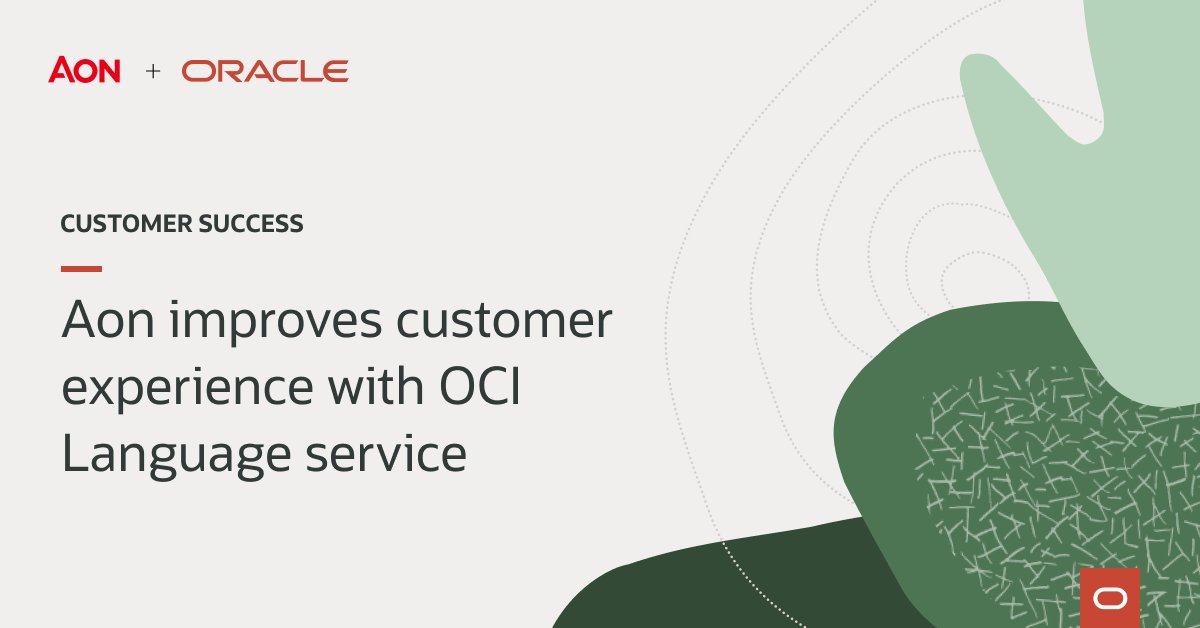 ttRobEspinosa's tweet photo. See why Aon chose #OCI Artificial Intelligence and other @OracleCloud services to modernize and centralize their customer service. https://t.co/kUeJjL5a3j https://t.co/JxTqflG0H2