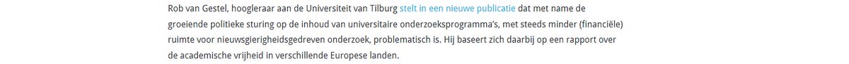 Als dit betekent dat thematisch onderzoek per definitie een aantasting is van de academische vrijheid, vind ik de definitie van academische vrijheid toch wat te ruim gekozen. scienceguide.nl/2023/11/academ…