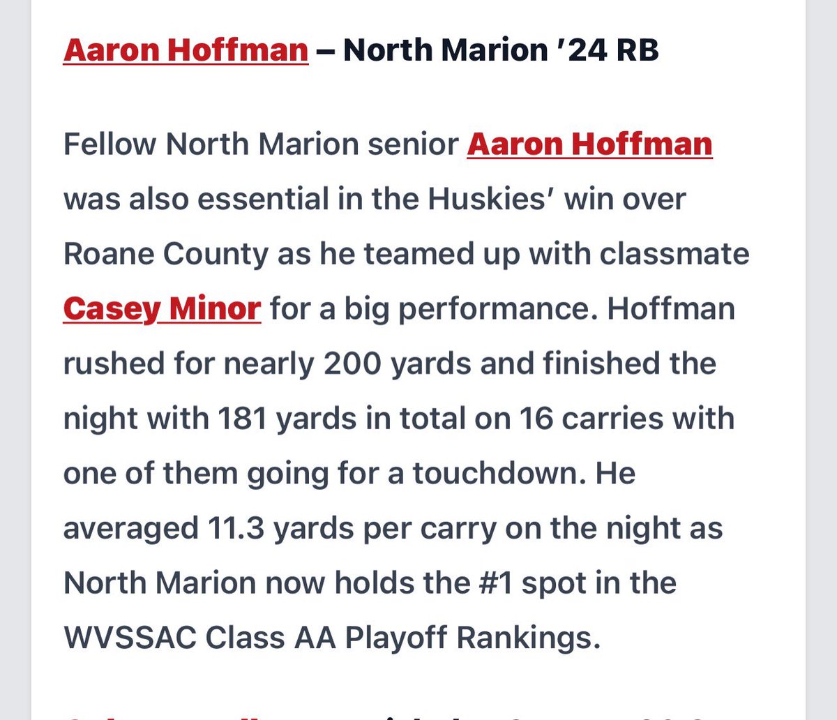 Thank you <a href="/PrepRedzoneWV/">Prep Redzone West Virginia</a> for the write up!!