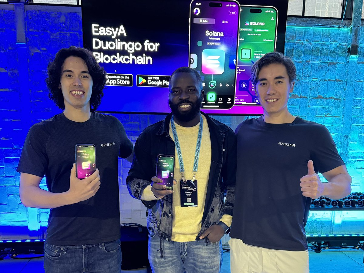 easya_app's tweet photo. Another city, another community of EasyA gigabrains! 🇳🇱 

The coding skills y’all showed off at the EasyA Developer Arena at @SolanaConf this week were insane! 🔥 

No matter where you go, one thing’s for sure. EasyA gigabrains will be there in full force! 💪 #Breakpoint2023 https://t.co/sXhU7Mcx9P