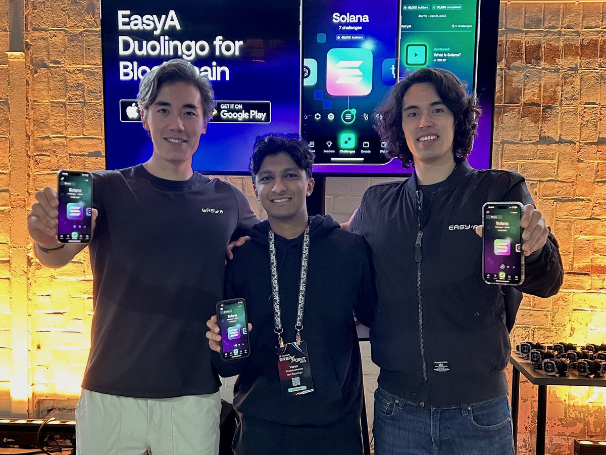 easya_app's tweet photo. Another city, another community of EasyA gigabrains! 🇳🇱 

The coding skills y’all showed off at the EasyA Developer Arena at @SolanaConf this week were insane! 🔥 

No matter where you go, one thing’s for sure. EasyA gigabrains will be there in full force! 💪 #Breakpoint2023 https://t.co/sXhU7Mcx9P