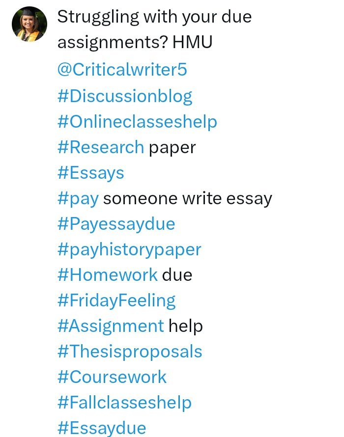 Criticalwriter5's tweet image. Struggling with your due assignments? HMU @Criticalwriter5
#Discussionblog
#Onlineclasseshelp
#Research paper 
#Essays
#pay someone write essay 
#Payessaydue
#payhistorypaper 
#Homework due
#FridayFeeling 
#Assignment help
#Thesisproposals
#Coursework
#Fallclasseshelp
#Essaydue